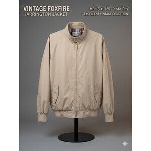 Vintage Foxfire Harrington Jacket Tan Khaki Plaid Lined Bomber Edgy XL